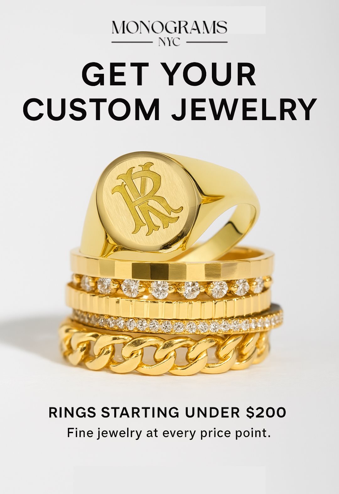 Monograms NYC ad — get your custom jewelry